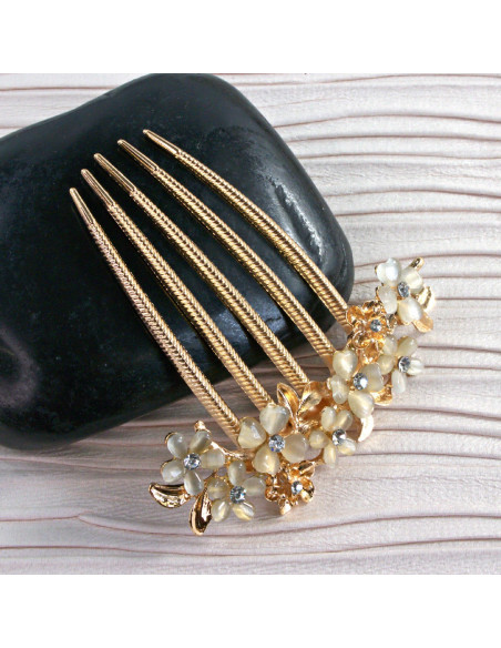 GRZEBIEŃ wsuwany do włosów wtykowy ozdobny Lolita Akcesoria KWIATKI ZŁOTY