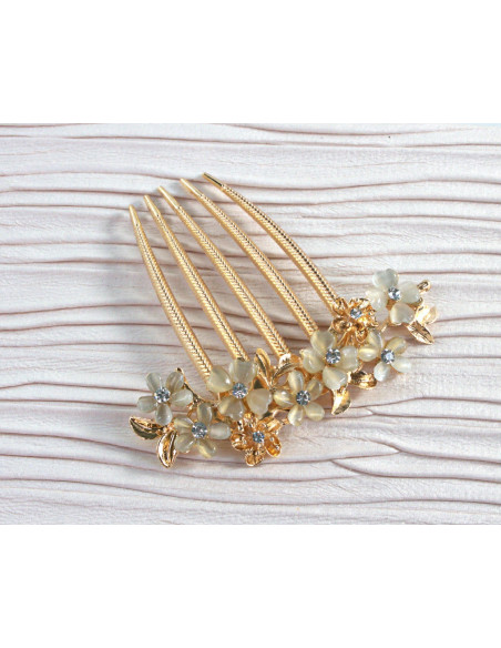 GRZEBIEŃ wsuwany do włosów wtykowy ozdobny Lolita Akcesoria KWIATKI ZŁOTY