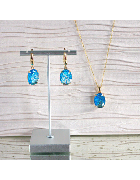 Komplet Naszyjnik z zawieszką STAL CHIRURGICZNA KOLCZYKI "CRACKLE" ELIPSY