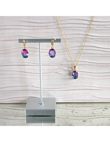 Komplet Naszyjnik z zawieszką STAL CHIRURGICZNA KOLCZYKI CIENIOWANE ELIPSY