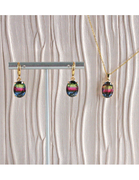 Komplet Naszyjnik z zawieszką STAL CHIRURGICZNA KOLCZYKI CIENIOWANE ELIPSY