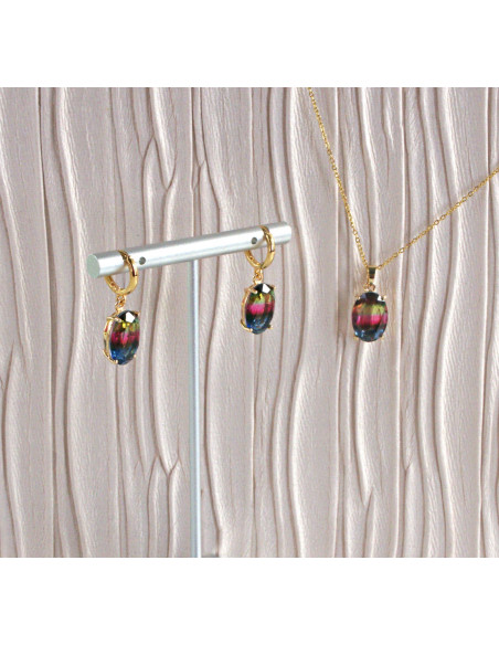 Komplet Naszyjnik z zawieszką STAL CHIRURGICZNA KOLCZYKI CIENIOWANE ELIPSY