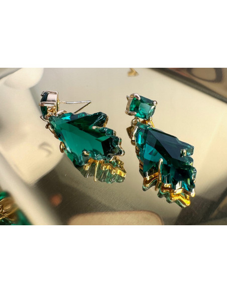 Komplet Naszyjnik z zawieszką STAL CHIRURGICZNA KOLCZYKI ZIELONY EMERALD