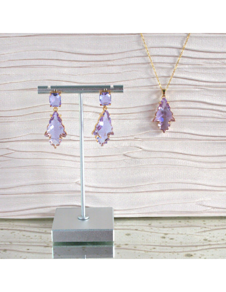 Komplet Naszyjnik z zawieszką STAL CHIRURGICZNA KOLCZYKI FIOLETOWE