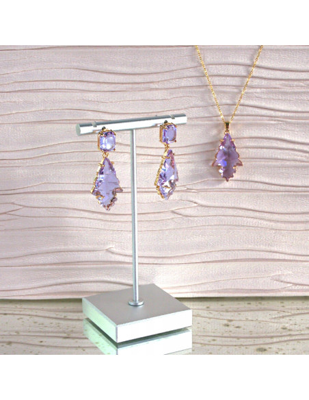 Komplet Naszyjnik z zawieszką STAL CHIRURGICZNA KOLCZYKI FIOLETOWE