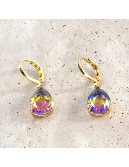 Komplet Naszyjnik z zawieszką STAL CHIRURGICZNA KOLCZYKI TĘCZOWE ŁEZKI