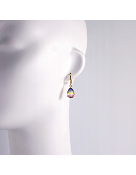 Komplet Naszyjnik z zawieszką STAL CHIRURGICZNA KOLCZYKI TĘCZOWE ŁEZKI