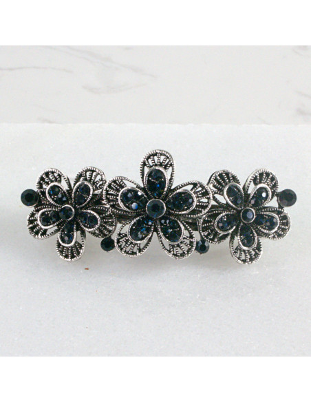 Klamra francuska 3 granatowe kwiatki Lolita akcesoria