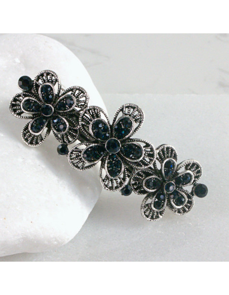 Klamra francuska 3 granatowe kwiatki Lolita akcesoria