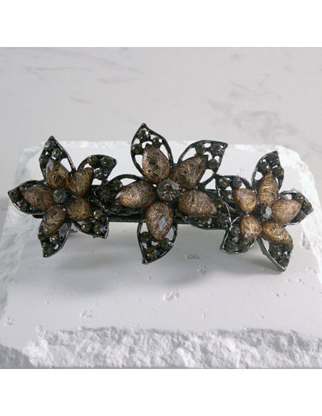 Klamra francuska 3 duże kwiatki z kryształkami Lolita akcesoria