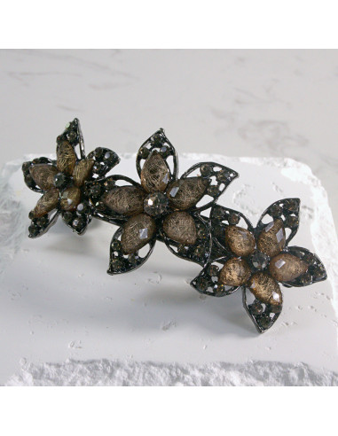 Klamra francuska 3 duże kwiatki z kryształkami...