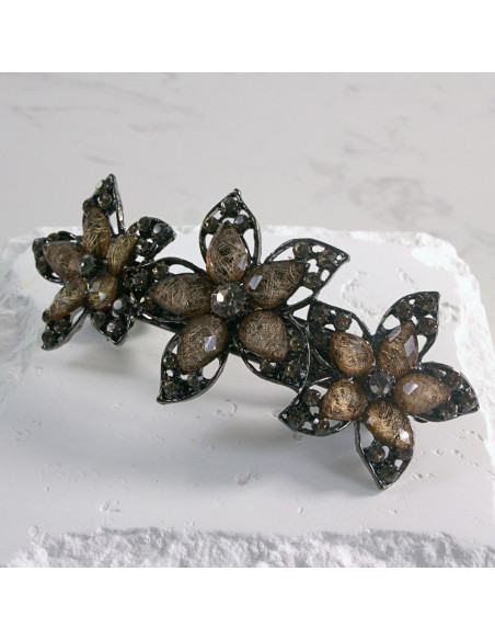 Klamra francuska 3 duże kwiatki z kryształkami Lolita akcesoria