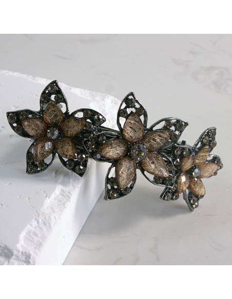 Klamra francuska 3 duże kwiatki z kryształkami Lolita akcesoria