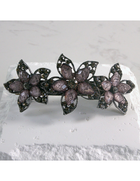 Klamra francuska 3 duże kwiatki z kryształkami Lolita akcesoria