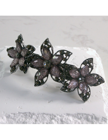 Klamra francuska 3 duże kwiatki z kryształkami...