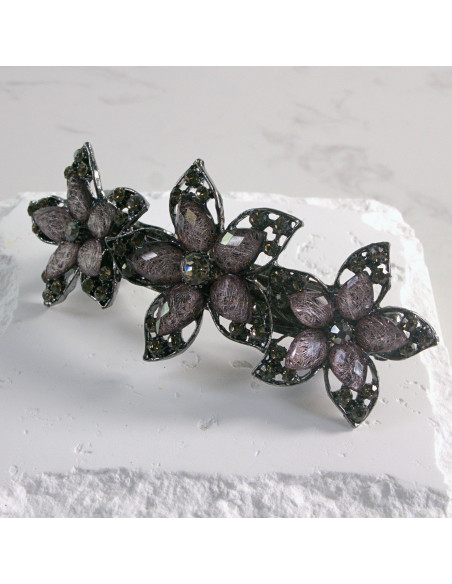 Klamra francuska 3 duże kwiatki z kryształkami Lolita akcesoria