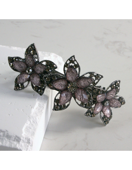 Klamra francuska 3 duże kwiatki z kryształkami Lolita akcesoria