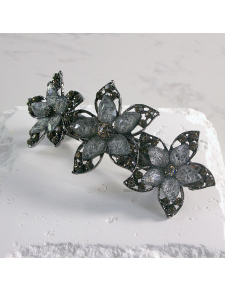 Klamra francuska 3 duże kwiatki z kryształkami Lolita akcesoria