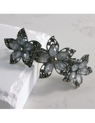Klamra francuska 3 duże kwiatki z kryształkami...