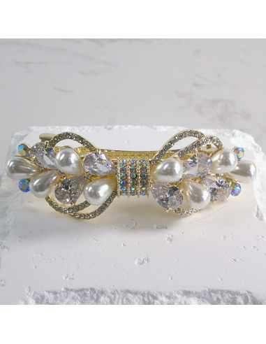 Klamra francuska elegancka perły i kryształki...