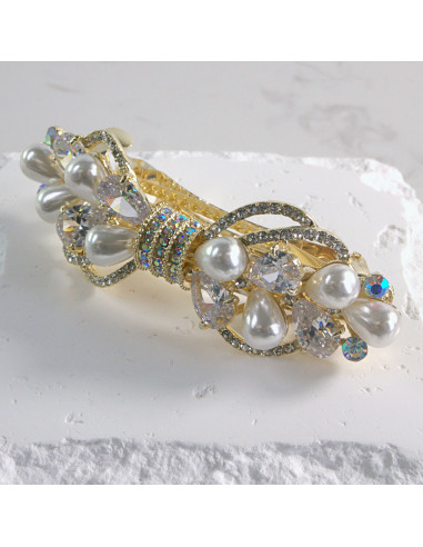 Klamra francuska elegancka perły i kryształki...