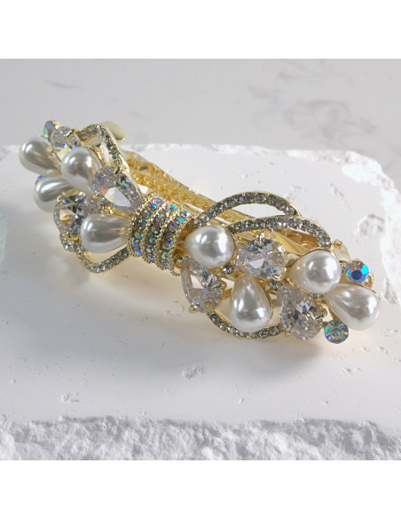 Klamra francuska elegancka perły i kryształki Lolita akcesoria