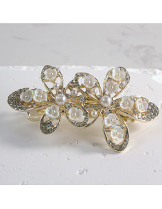 Klamra francuska 2 kwiatki perły i cyrkonia Lolita akcesoria