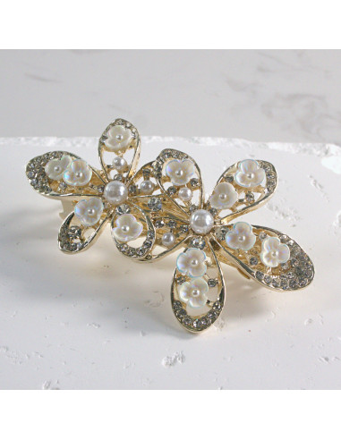 Klamra francuska 2 kwiatki perły i cyrkonia...