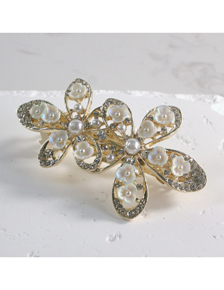 Klamra francuska 2 kwiatki perły i cyrkonia Lolita akcesoria
