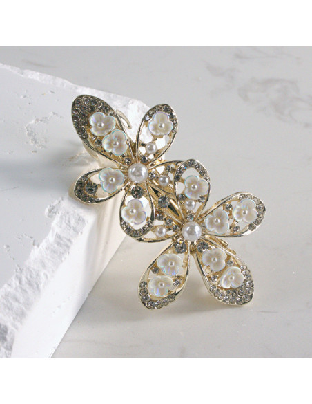 Klamra francuska 2 kwiatki perły i cyrkonia Lolita akcesoria