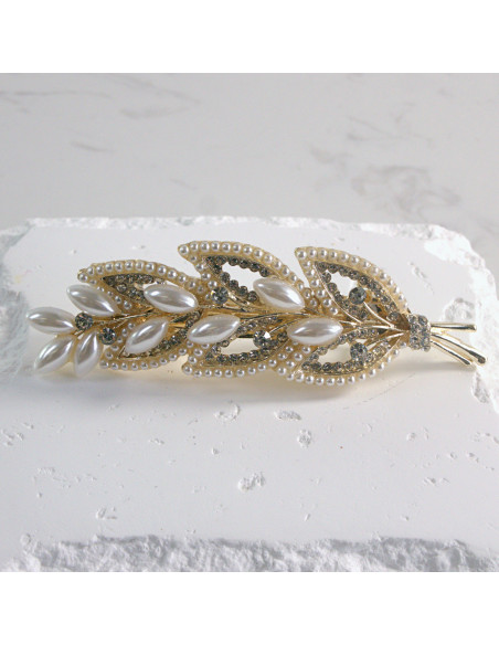 Klamra francuska listek perły i cyrkonia Lolita akcesoria