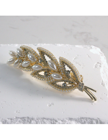 Klamra francuska listek perły i cyrkonia Lolita...