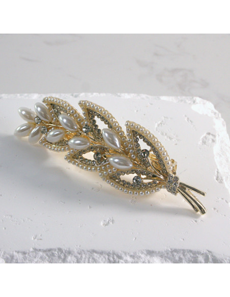 Klamra francuska listek perły i cyrkonia Lolita akcesoria