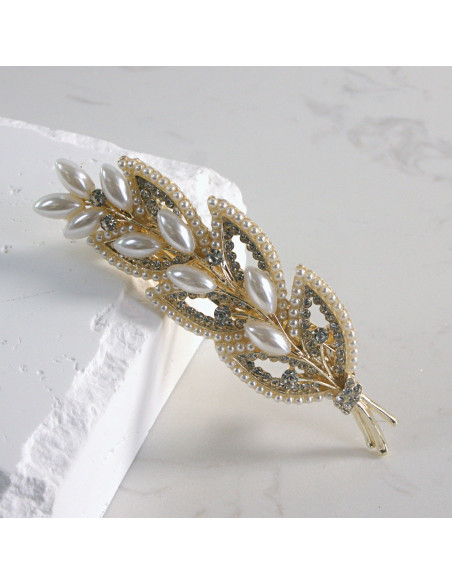 Klamra francuska listek perły i cyrkonia Lolita akcesoria