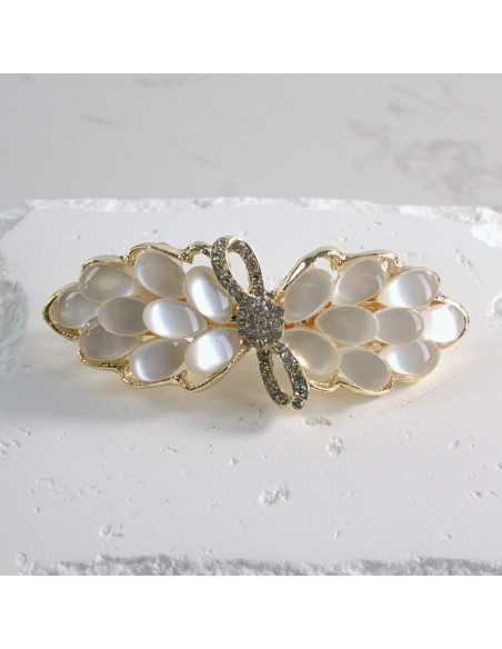 Klamra francuska listek kamienie z perły i cyrkonia Lolita akcesoria