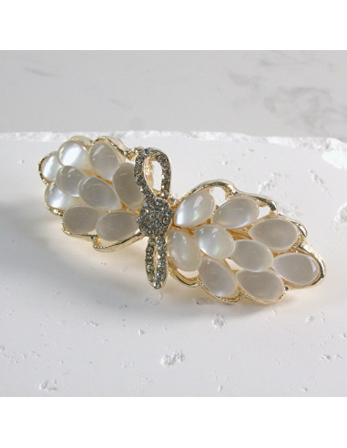 Klamra francuska listek kamienie z perły i...