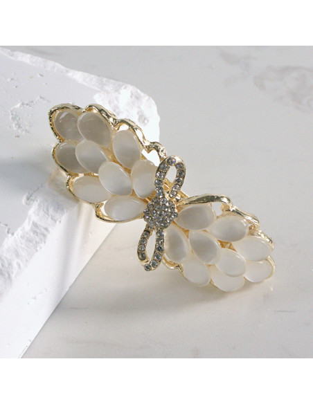 Klamra francuska listek kamienie z perły i cyrkonia Lolita akcesoria