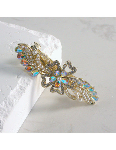 Klamra francuska kwiat perły i kryształki...