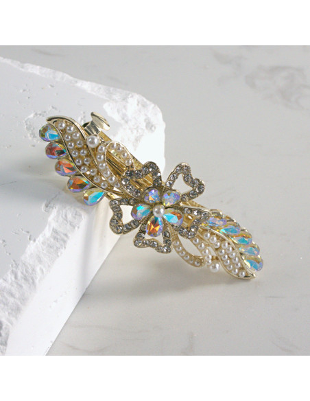 Klamra francuska kwiat perły i kryształki Lolita akcesoria