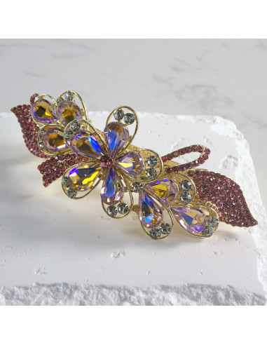 Klamra francuska duży kwiat z kryształkami...