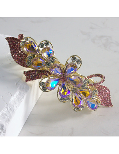 Klamra francuska duży kwiat z kryształkami...