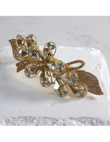 Klamra francuska duży kwiat z kryształkami...