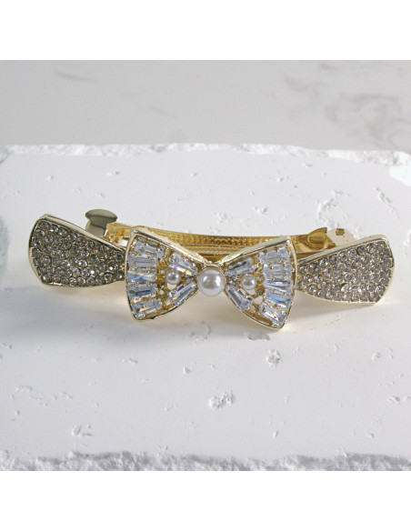 Klamra francuska kokarda z kryształkami i perłą Lolita akcesoria