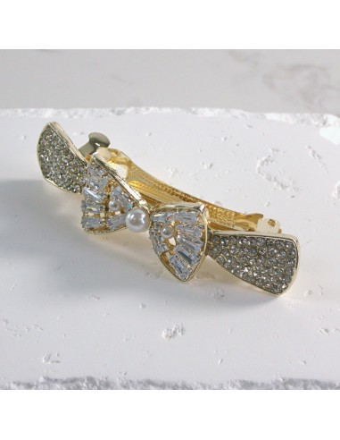 Klamra francuska kokarda z kryształkami i perłą...