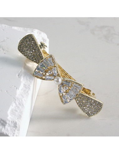 Klamra francuska kokarda z kryształkami i perłą...