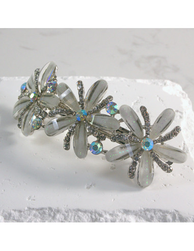 Klamra francuska  3 duże kwiaty z kryształkami...