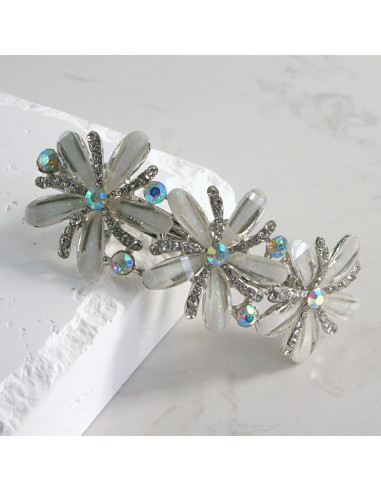 Klamra francuska  3 duże kwiaty z kryształkami...