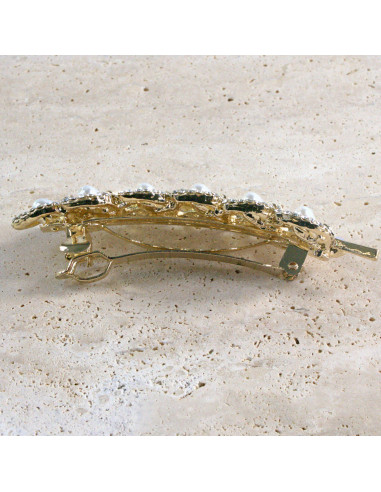 Klamra francuska  liść z cyrkonia i perłami...