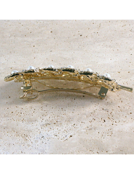 Klamra francuska  liść z cyrkonia i perłami Lolita akcesoria