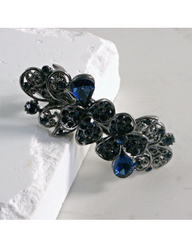 Klamra francuska dwa małe kwiatki kryształki...